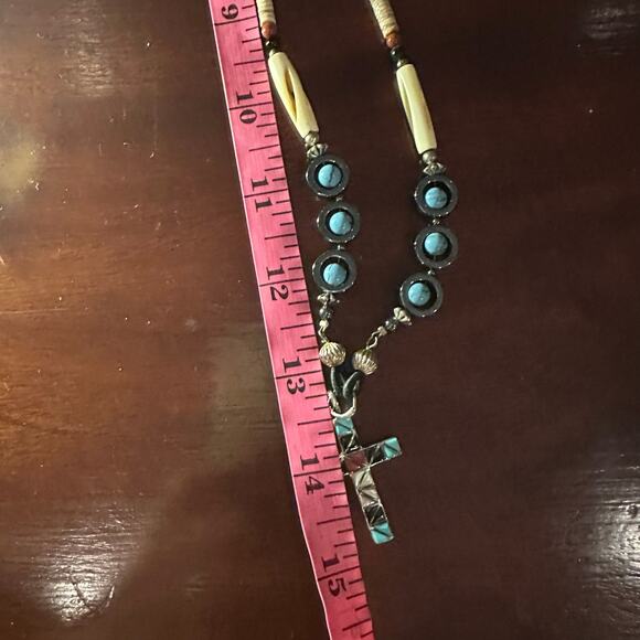 E & J Sterling Silver Turquoise Southwestern Necklace Western Beaded Cross - Picture 4 of 11
